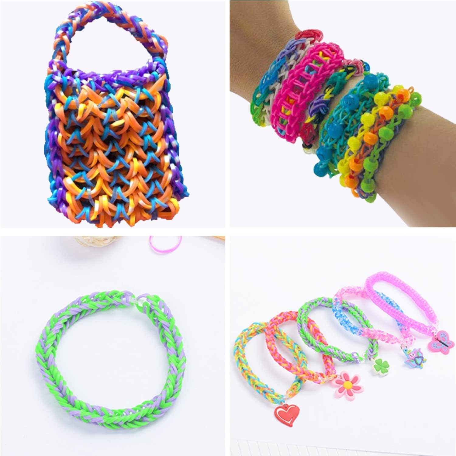 Zestaw 2500+ taśm Loom, do tworzenia gumowych bransoletek, kolorowe gumowe pętlice do bransoletek, z akcesoriami i dodatkami