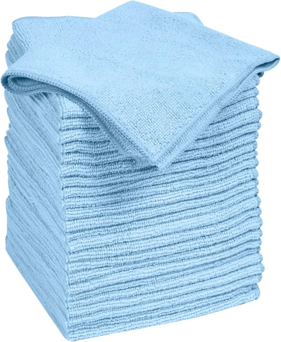 Paño de limpieza de microfibra, 14 x 14 pulgadas, azul, paquete de 24, lavable y reutilizable, ideal para quitar el polvo y pulir múltiples superficies en interiores y exteriores