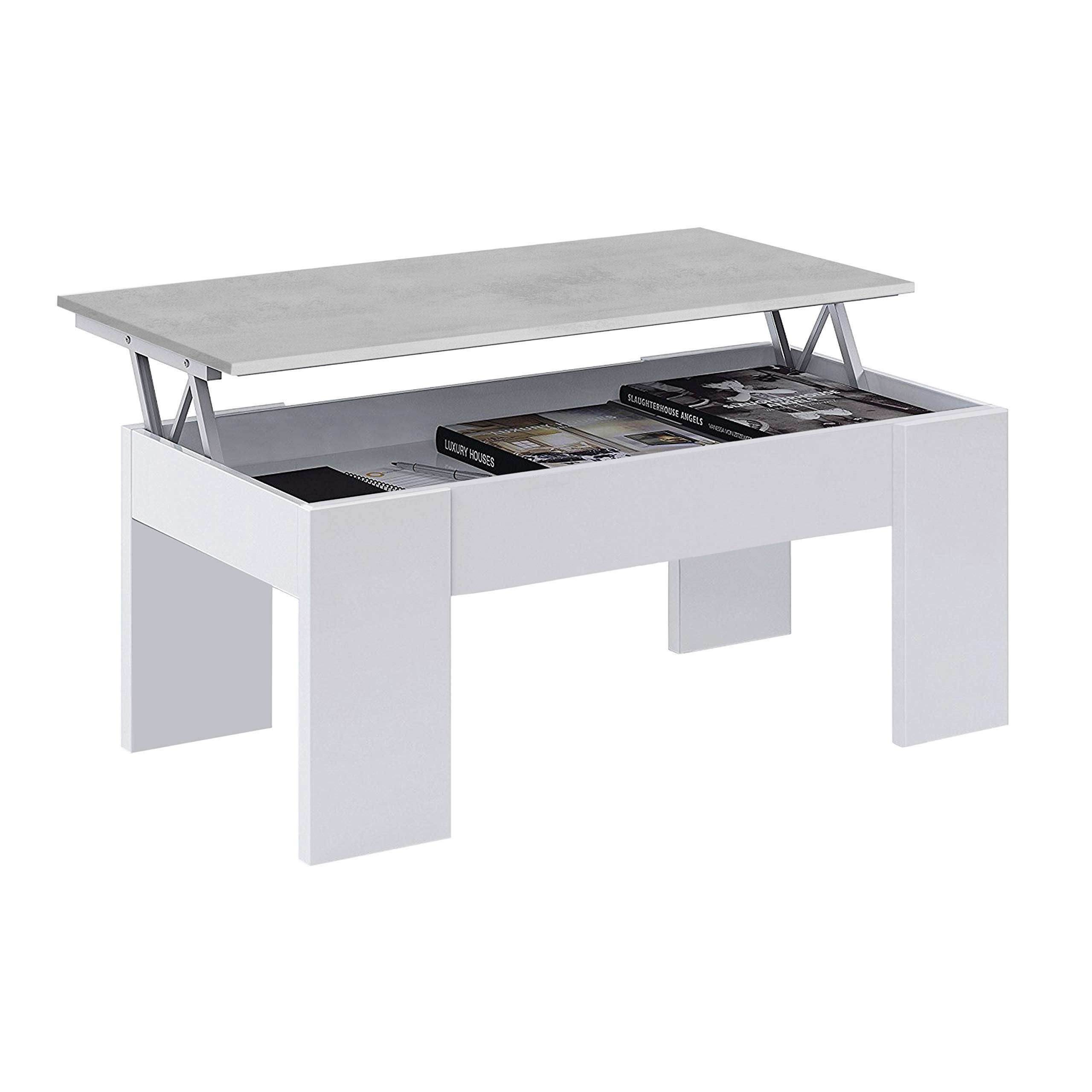 Habitdesign 016663L Mueble de salón Moderno, modulos Comedor Alida, Medidas: 43 cm de Altura x 200 cm de Ancho x 41 cm de Fondo (Blanco Artik y Gris Cemento) + Mesa de Centro Elevable