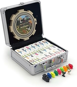 CHH Double 12 Numeral Pro Size Mexican Train & Chicken Domino Set Aluminum Carrying Case Complete Set with Plastic Hub, Train Markers, and Chicken Foot Markers