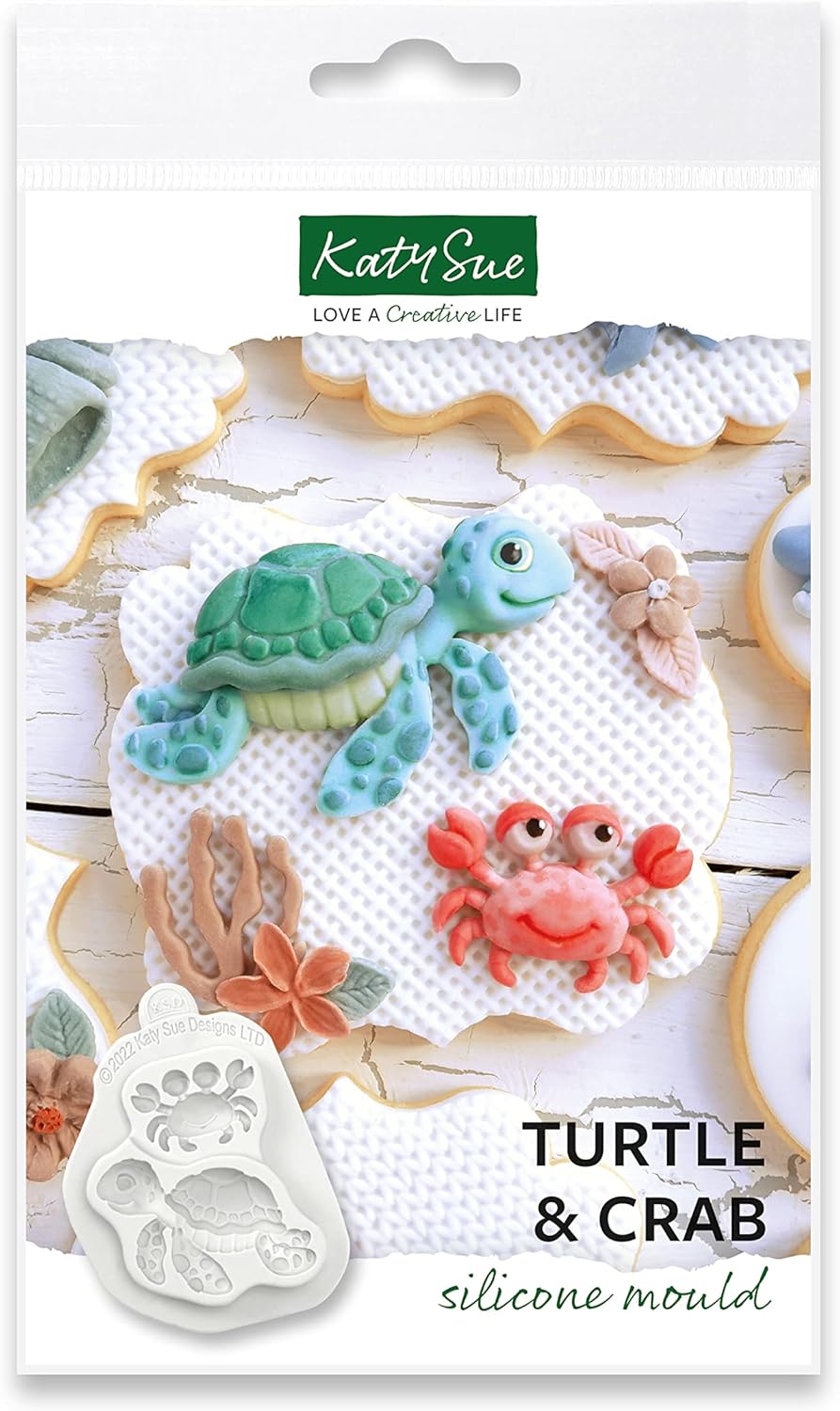 Molde de silicón Katy Sue tortuga y cangrejo para fondant y arcilla
