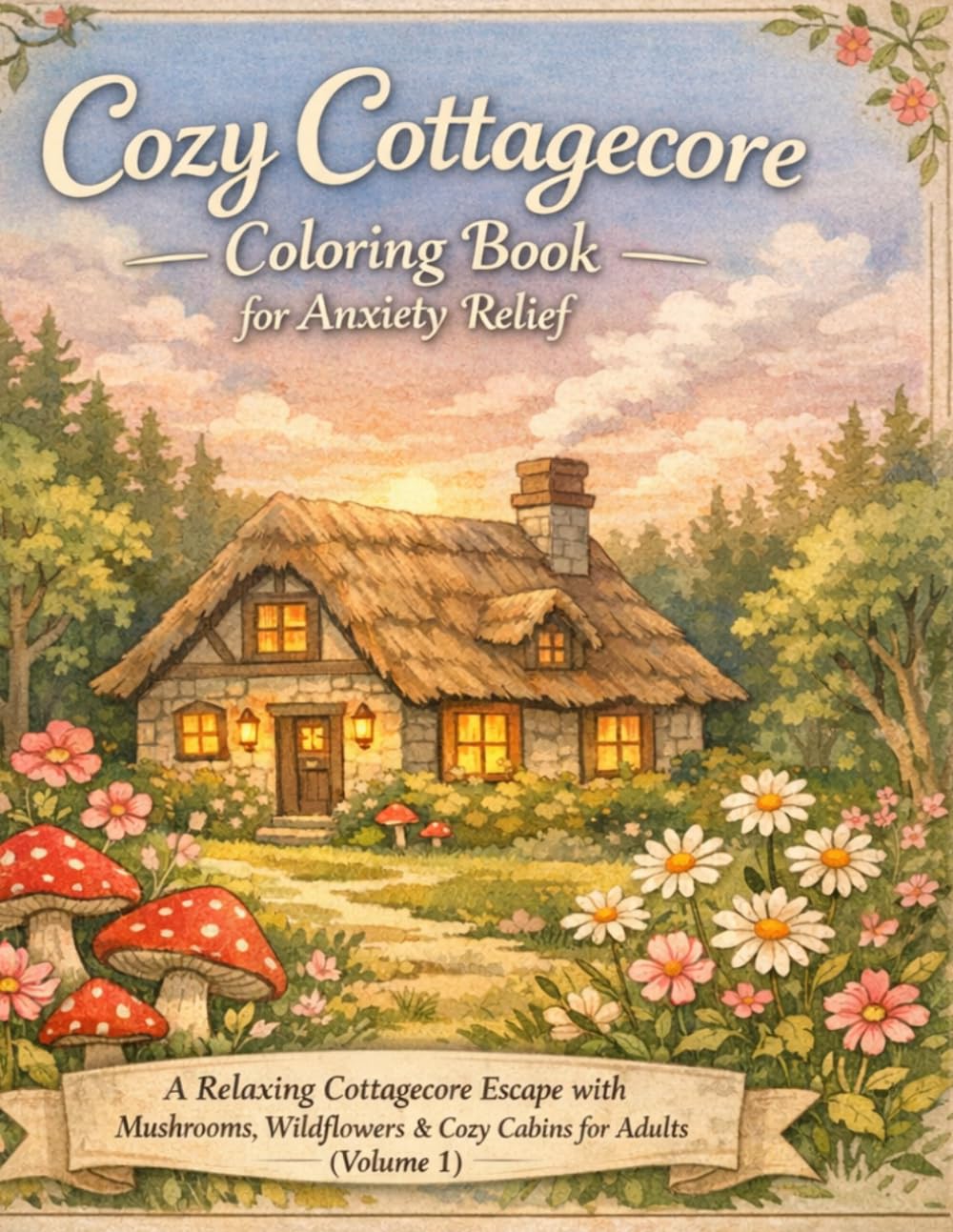 Cozy Cottagecore Coloring Book for Anxiety Relief: Relaxing Mushroom, Forest, Wildflower & Cozy Cabin Scenes for Adults (Volume 1)