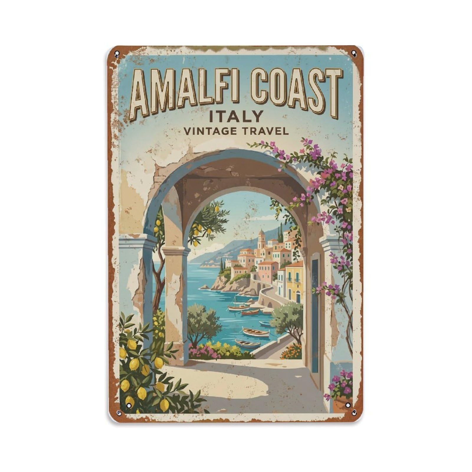 Vintage Travel Portico Italy Arched Metal Tin Sign Plaque Wall Decor for Cafe, Club Bar, Office, Home Garden Metal Poster 8x12Inch
