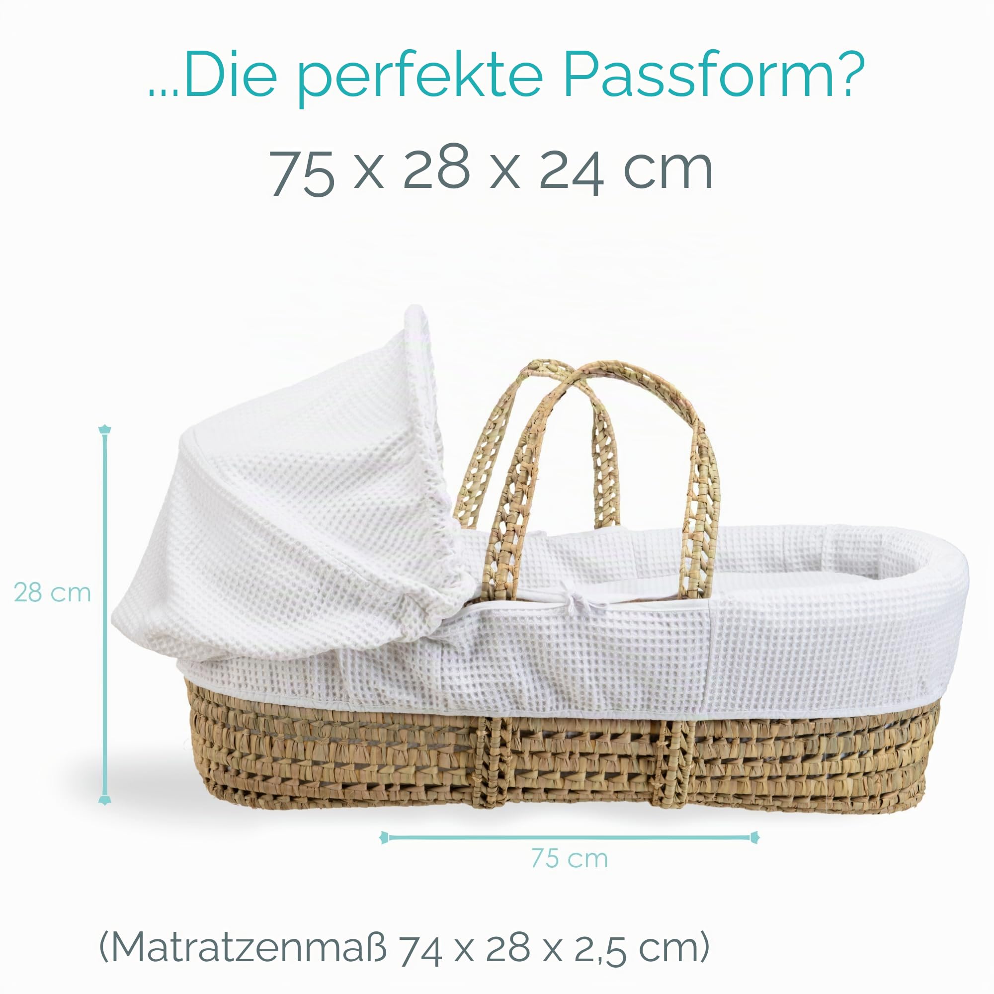 Clair de Lune Babykorb mit Waffelpalme, 75 x 28 cm, Weiß