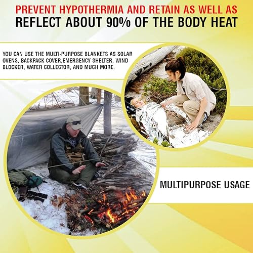 Miniatura 6 de Rawyer - Mantas térmicas de supervivencia de emergencia (paquete de 10), mantas Mylar para exteriores, campamento, senderismo, clima duro, hojas