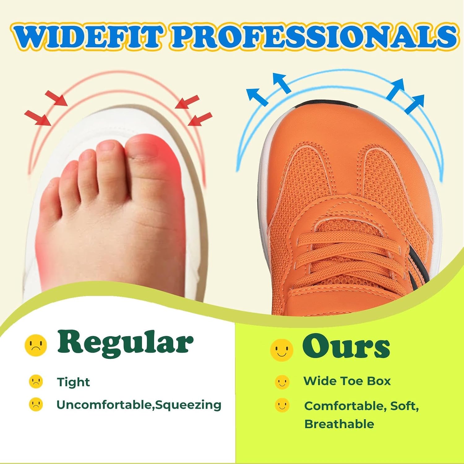 Kids Wide Toe Box Walking Sneaker Boys Girls Tennis Running Shoes
