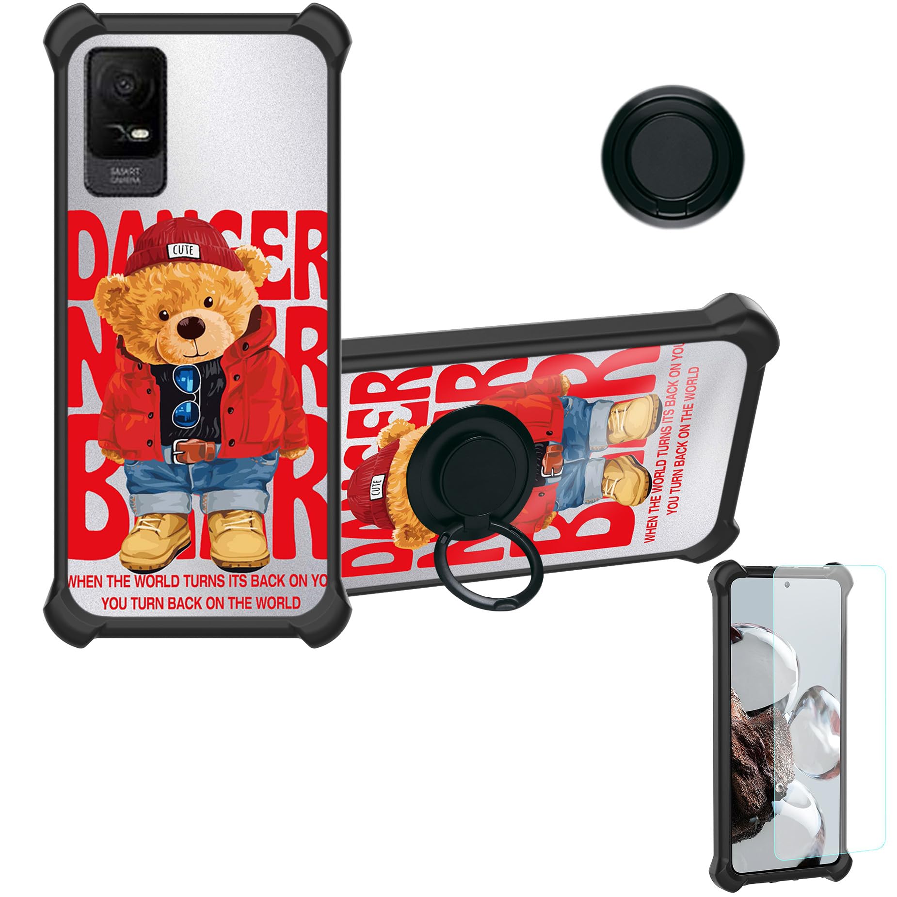 jioeuinlyCase for Mobiwire vodacom Kicka 6 4G Case Compatible with vodacom Kicka 6 4G Phone Case Cover [with Tempered Glass Screen Protector][Ring Support][Silver Reflect Light] DYH-KX