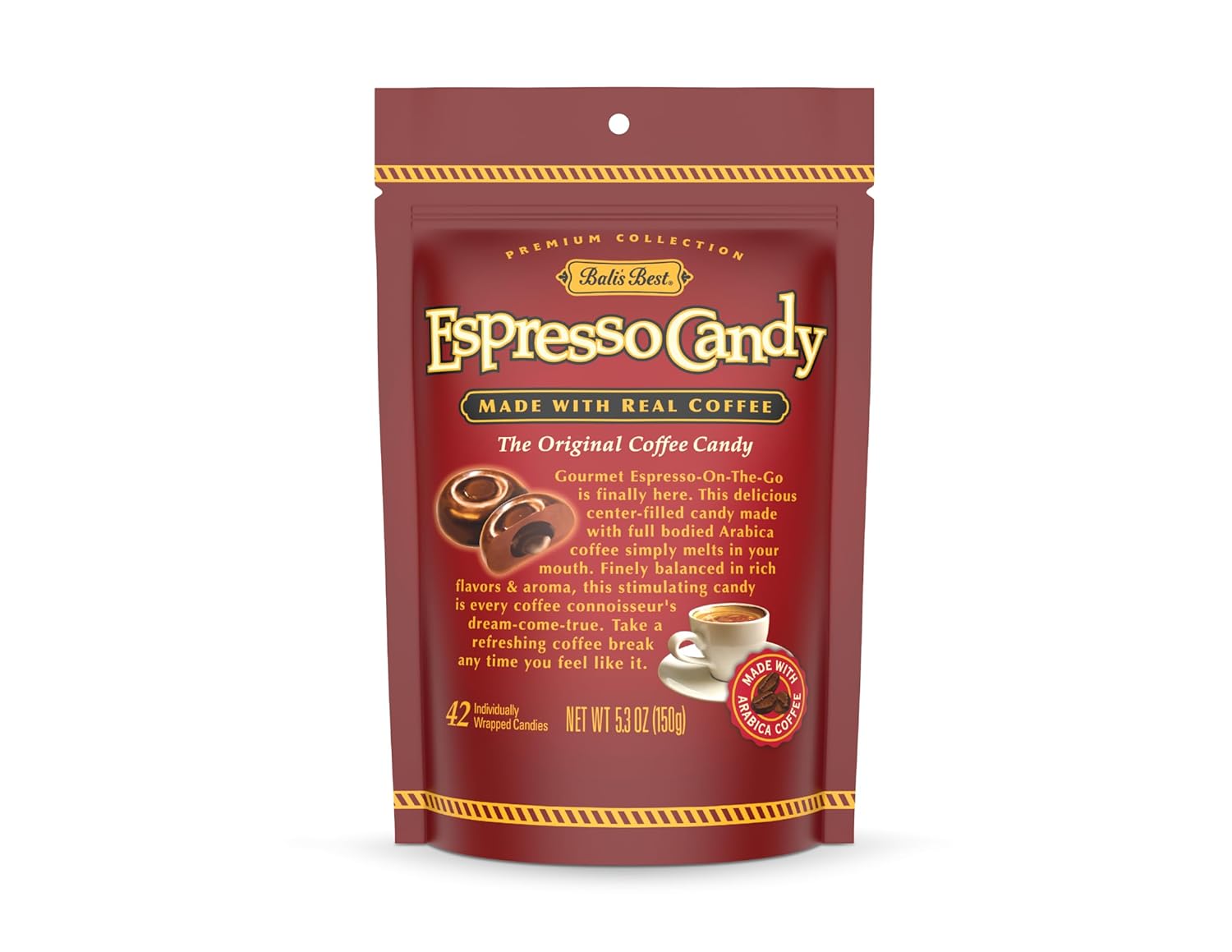 Bali's Best Espresso Candy, 5.3 Oz (Pack of 12), Individually Wrapped Hard Candy with Espresso Filled Center, Made with Real Sumatran Coffee, Halal