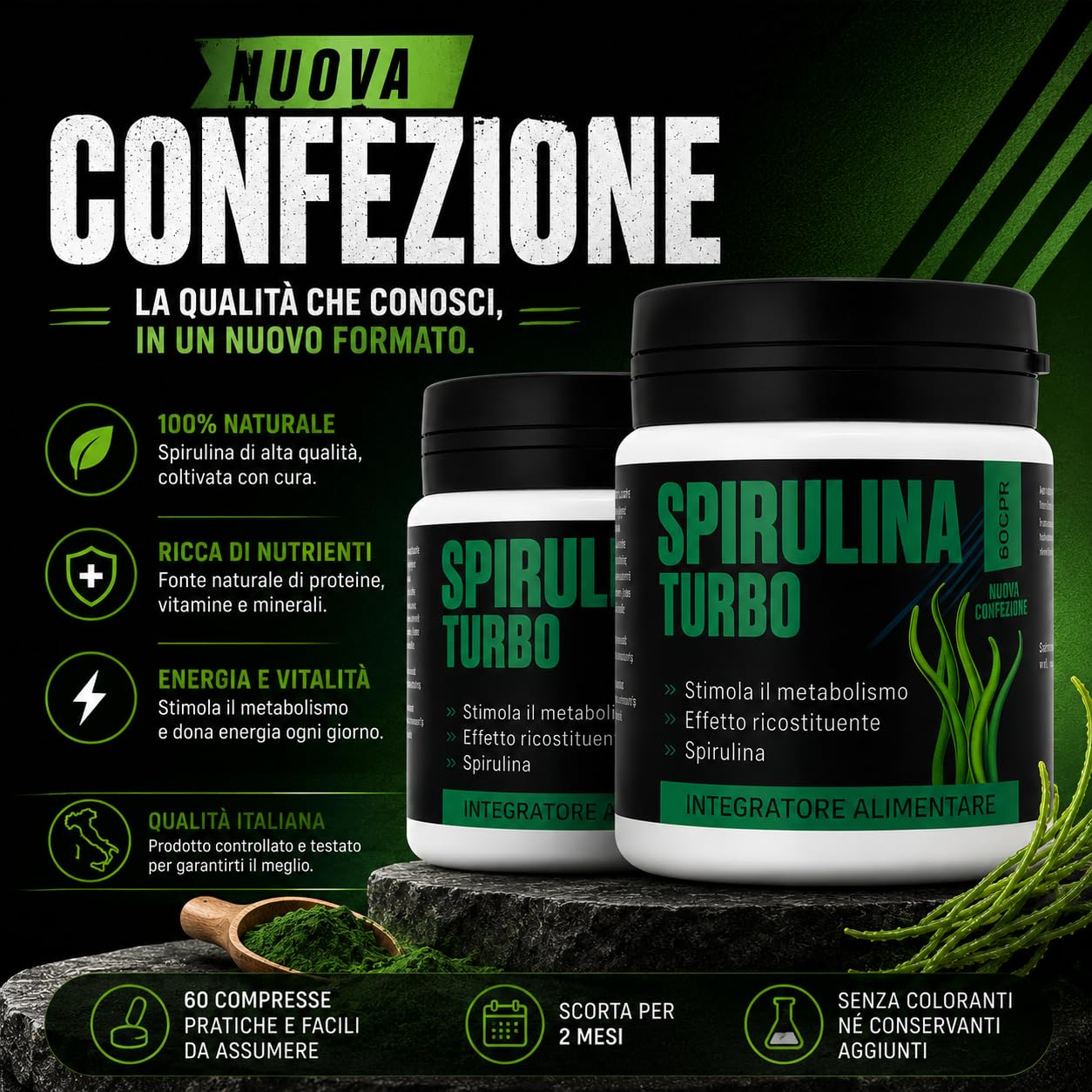 Spirulina Turbo Integratore Alimentare con Spirulina 240 Capsule | Con spirulina ad alto contenuto proteico, supporta il senso di sazietà e il benessere quotidiano.
