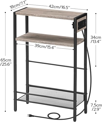 Miniatura 41 de HOOBRO Mesa auxiliar pequeña y estrecha con estación de carga, juego de 2, mesa auxiliar delgada para espacios pequeños, mesita de noche delgada con