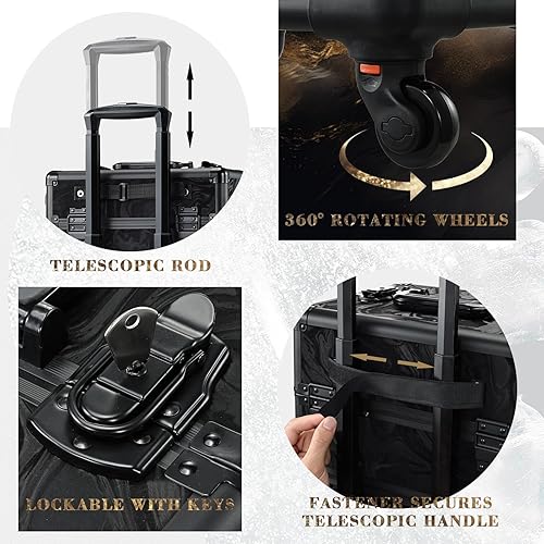 Miniatura 4 de Stagiant Estuche de tren de maquillaje rodante, carrito de cosméticos de gran capacidad, 4 en 1, estuche de viaje de maquillaje con ruedas