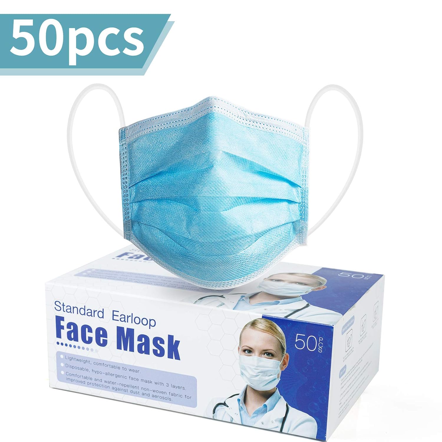 1st Aid First aid kit Accessories - 50Pcs Disposable Face Masks, 3-ply Disposable Masks Black Face Mask with Elastic Ear Loop, Medical Masks Breathable Dust Proof Non-woven for home office outdoor