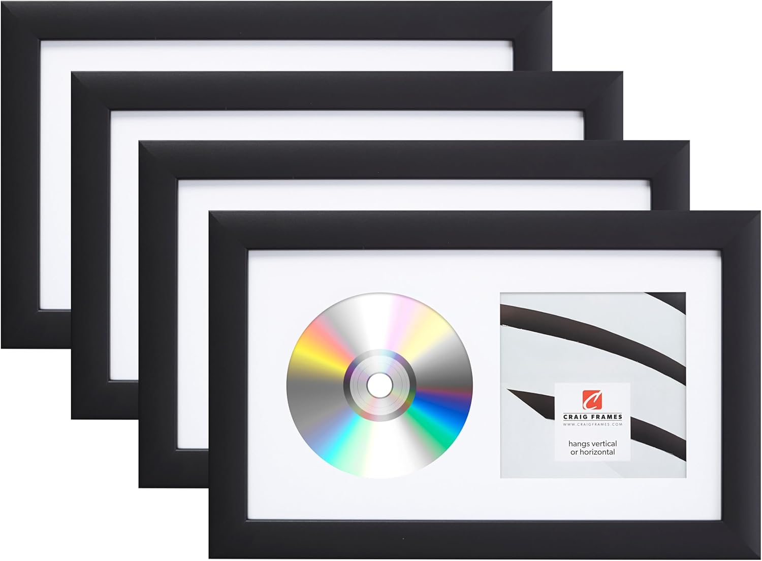 Craig Frames Classic 7x12 Black CD Display Frame with Glass Cover and Protective White Matting, Set of 2