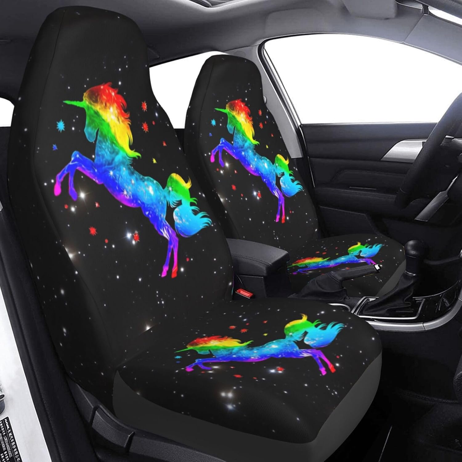 Foruidea Galaxy Rainbow Unicorn Car Seat Covers Universal 2 Pcs Auto Front Seat Cover Fit Most Cars,SUV,Sedan,Trucks