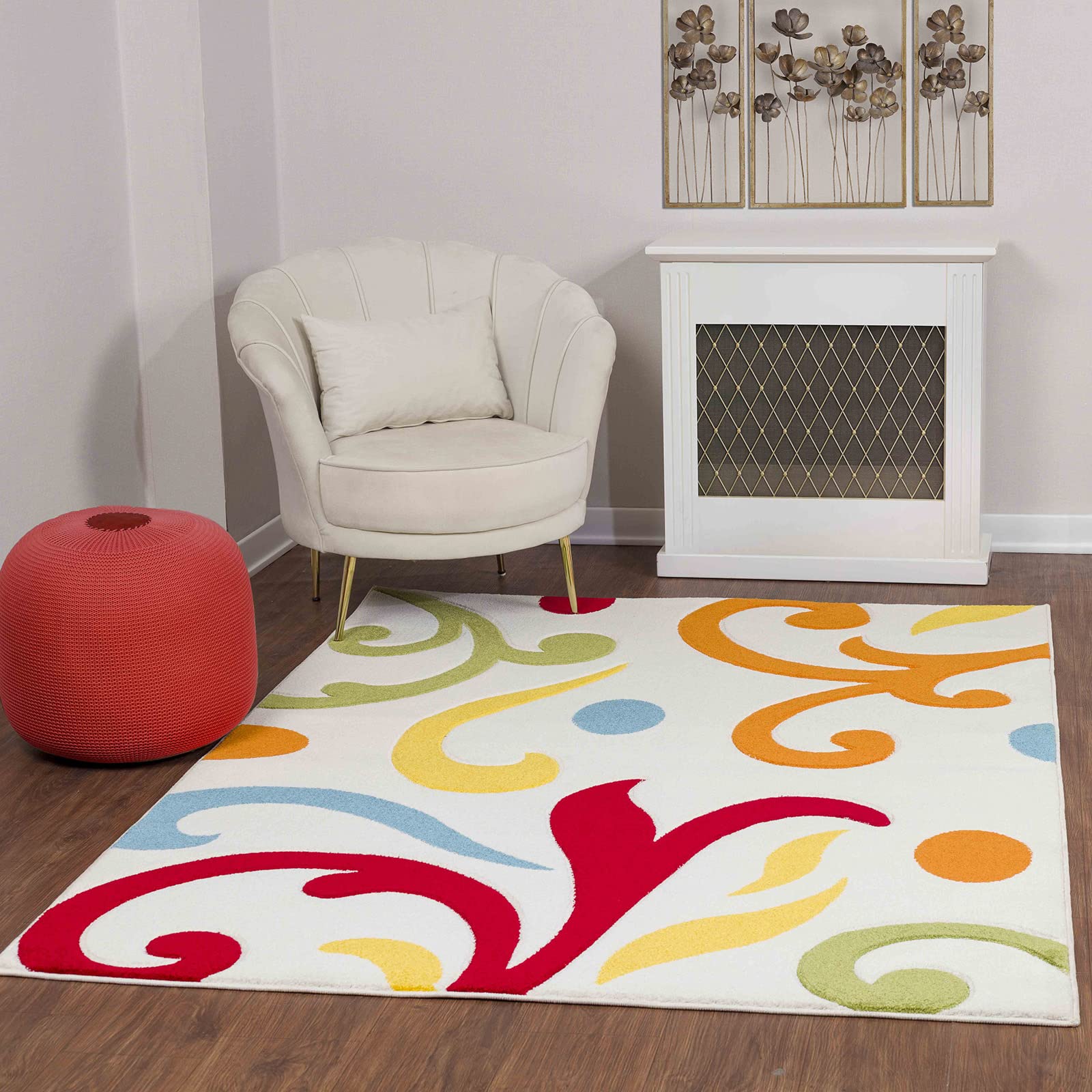 Livabliss Marseille Abstract - Area Living Room 160x213 cm, Dining Room, Lounge, Kitchen, Bedroom - Modern Marble Large, Soft Luxurious Easy Care Medium Pile, White and Multicolour
