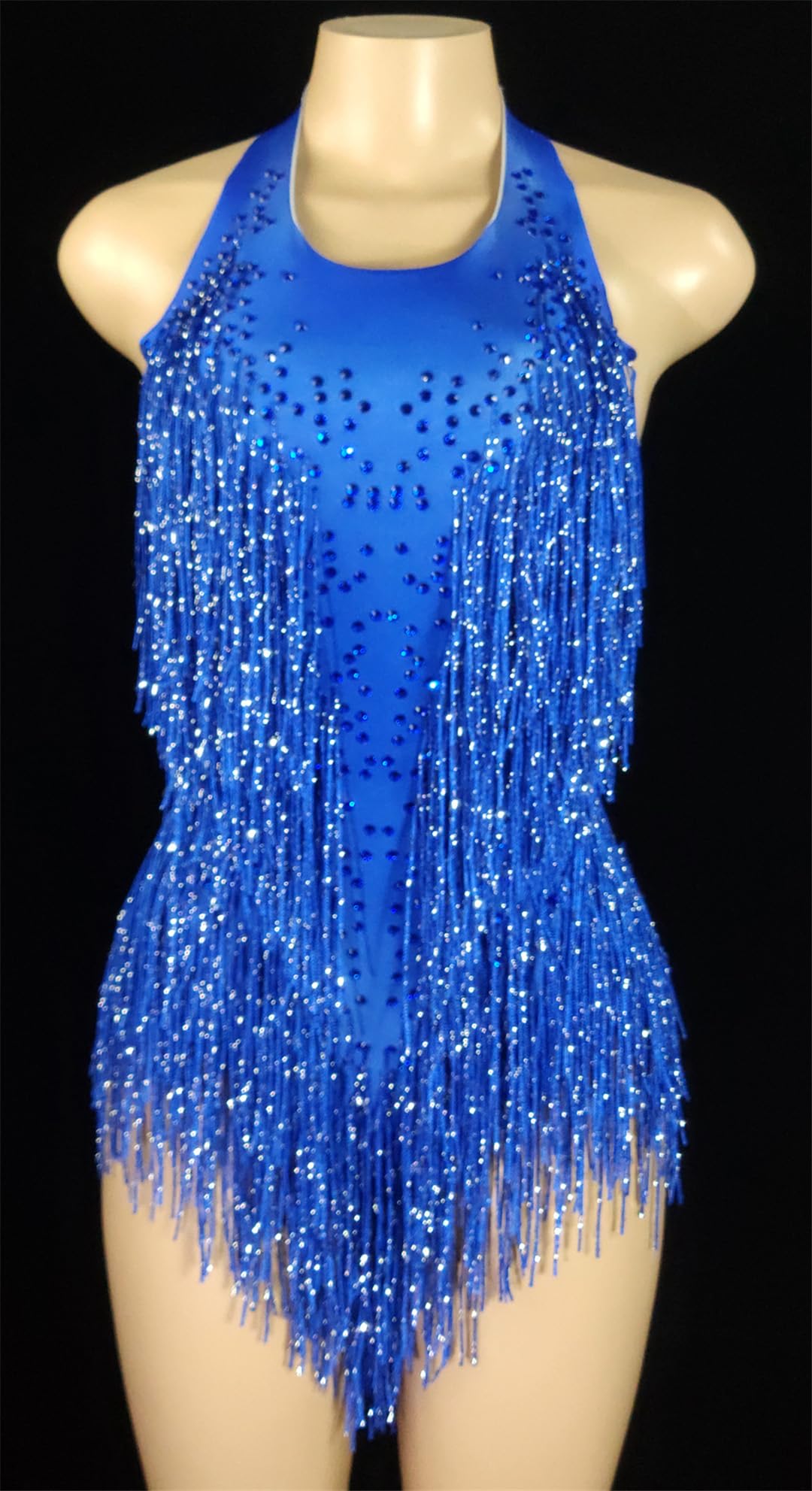 Body sexy con flecos de cristales brillantes y borlas, traje de baile de jazz, ropa de una pieza para escenario