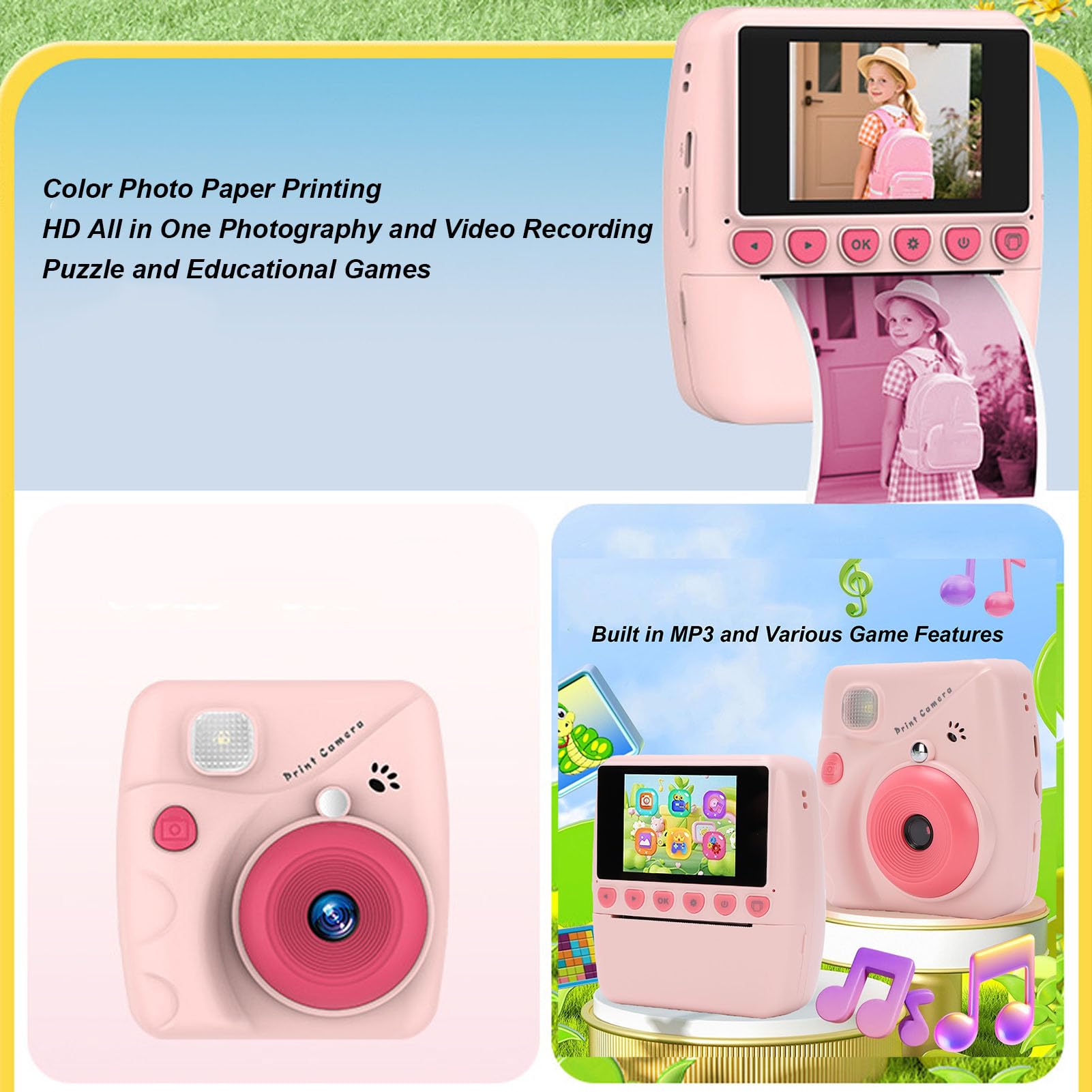 Naroote Fotocamera Istantanea per Bambini, Macchina Fotografica con | Fotocamera Stampabile, Corpo in ABS, Carta Termica, Uso Interno/esterno