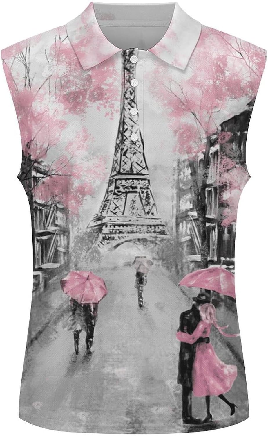 Oil Painting Paris Eiffel Tower Golf Shirts for Women V Neck Tennis Polo Tank Tops Blouses Sleeveless T-Shirts