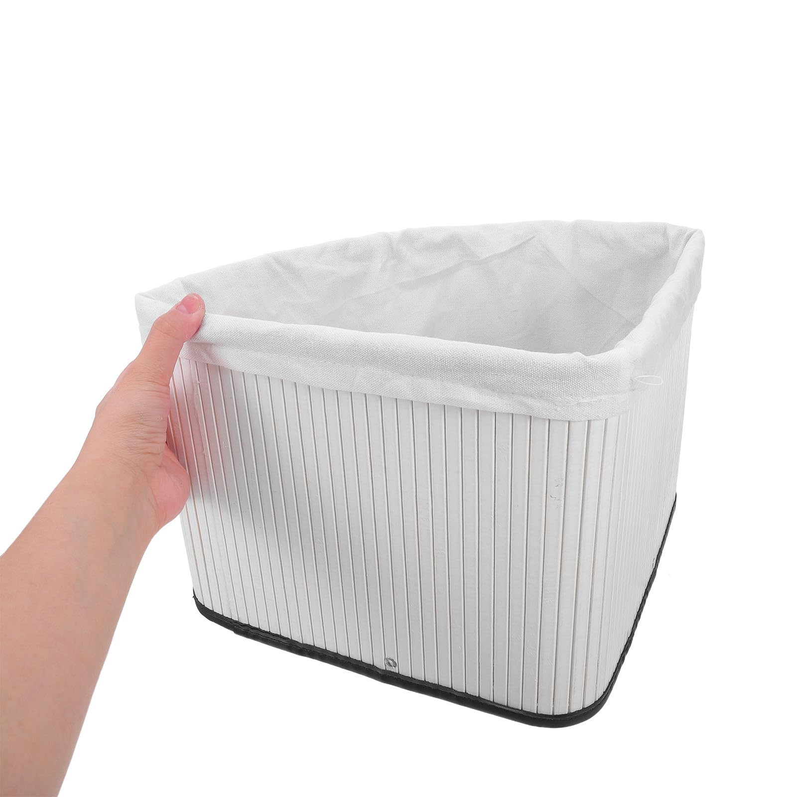 HEMOTON Cestino Triangolare in Bambù Bianco con Rivestimento, Organizer Angolare Salvaspazio per Cucina e Bagno, Scatola Portaoggetti Resistente
