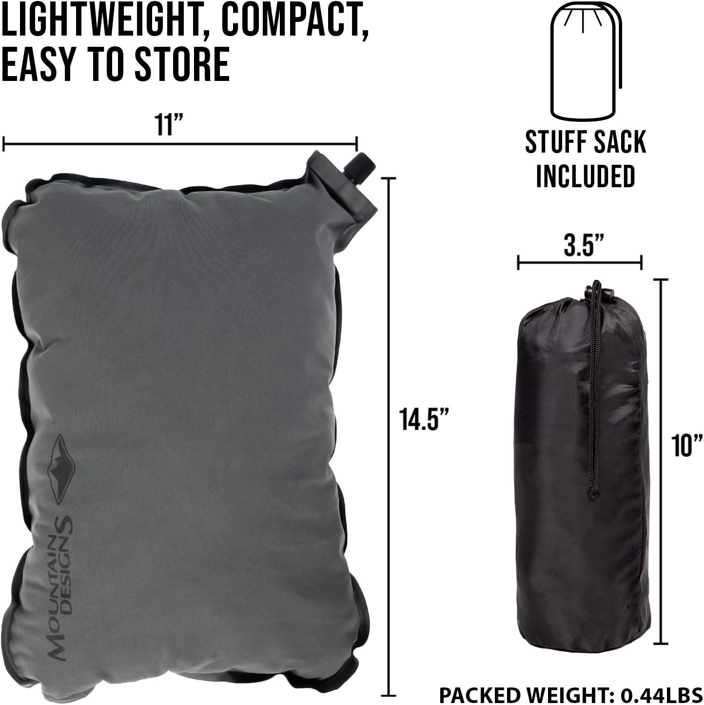 Camping Pillow by Mountain Designs - Comfortable Inflatable Pillow and Camping Pillows - Camp Pillow is Lightweight and Comfortable. Camping Gear and Camping Accessories by Mountain Designs