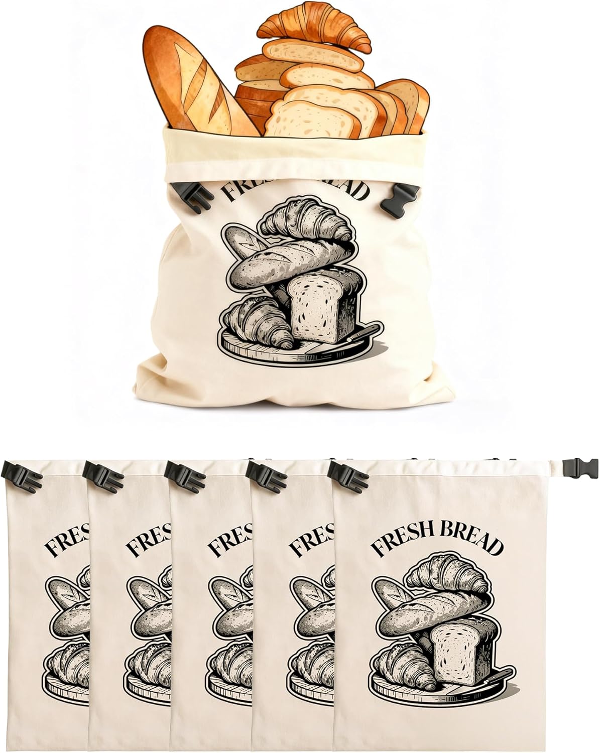 CHADWICK Reusable Bread Bags with TPU Liner, Linen Cotton Sourdough Bag for Homemade Bread, Homesteading Essentials Sourdough Bags for Kitchen, Keeps Fresh Longer –17 x 12.6 In (BreadC, 6 PC)