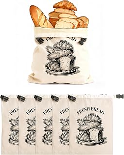 CHADWICK Reusable Bread Bags with TPU Liner, Linen Cotton Sourdough Bag for Homemade Bread, Homesteading Essentials Sourdough Bags for Kitchen, Keeps Fresh Longer –17 x 12.6 In (BreadC, 6 PC)