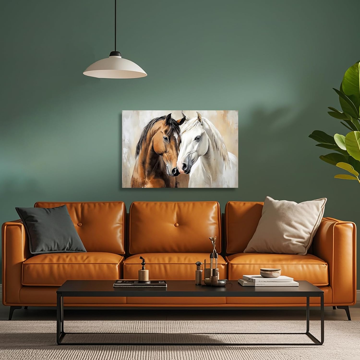 XLMDYYSW Horse Canvas Wall Art Farmhouse Two Horse Pictures White and Brown Couple Posters Prints Vintage Animal Love Painting Living Room Home Decor Framed (Brown, 12L x 18W) - Image 2