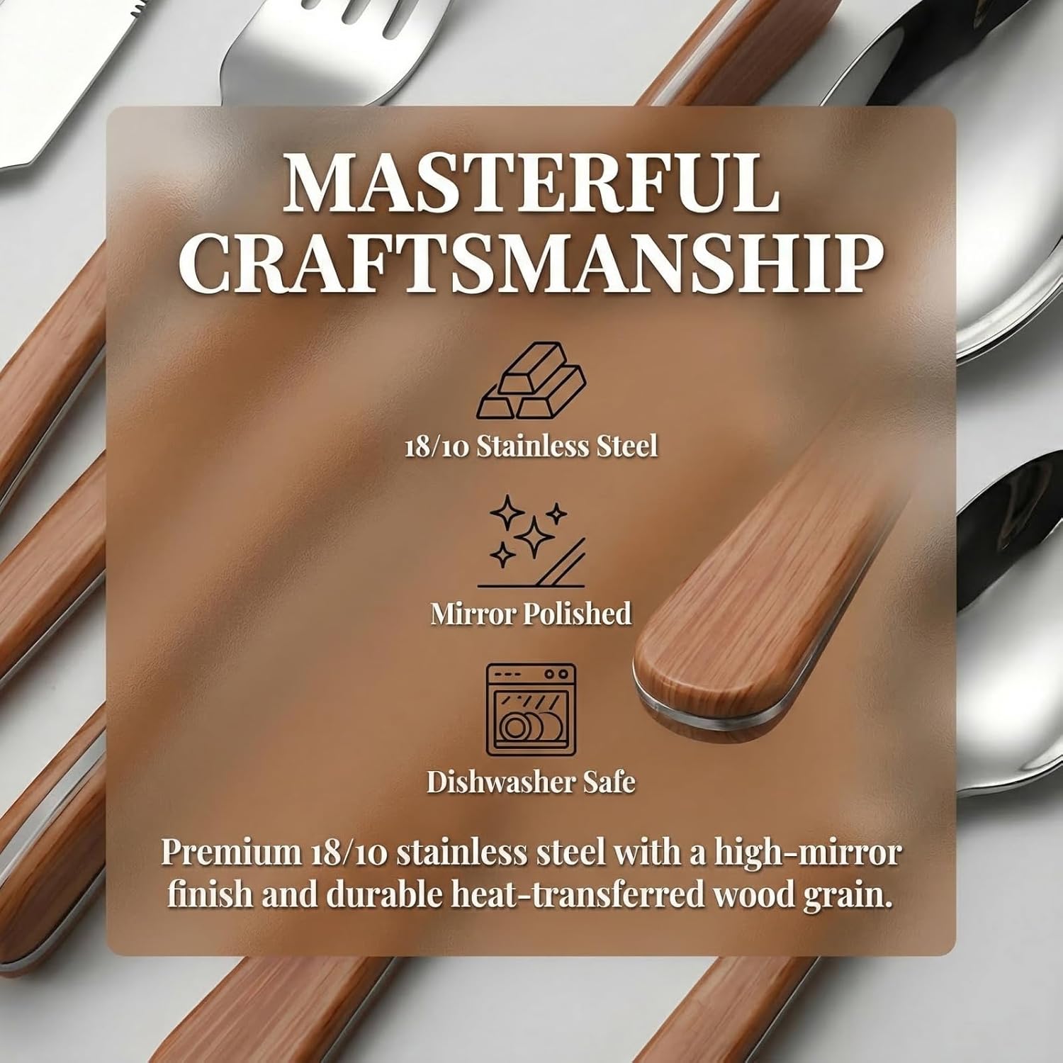 Silverware Set for 4, 16-Piece Stainless Steel Flatware with Ergonomic Wood-Grain Handles, Heat-Resistant & Mirror Polished, Dishwasher Safe Cutlery Set for Home & Restaurant