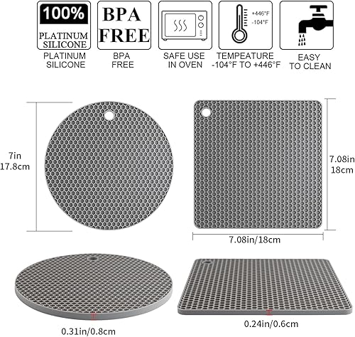 Vista 7 de Alfombrillas salvamanteles de silicona, soportes de silicona para ollas y sartenes calientes, tapetes resistentes al calor para mesas, encimeras