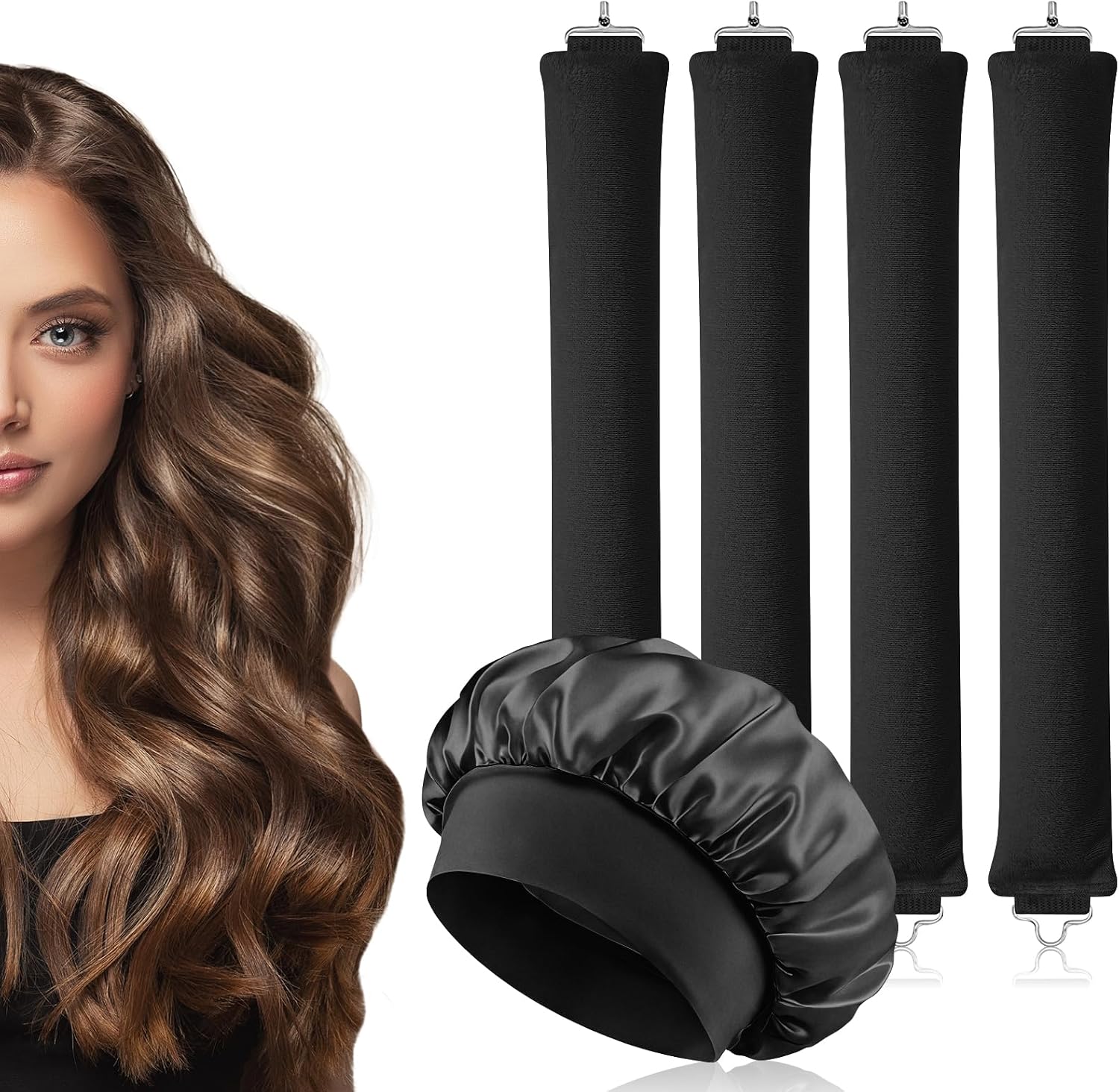 AOOWU 4PCS Heatless Curling Rods, Heatless Blowout Rods with Satin Silk ...