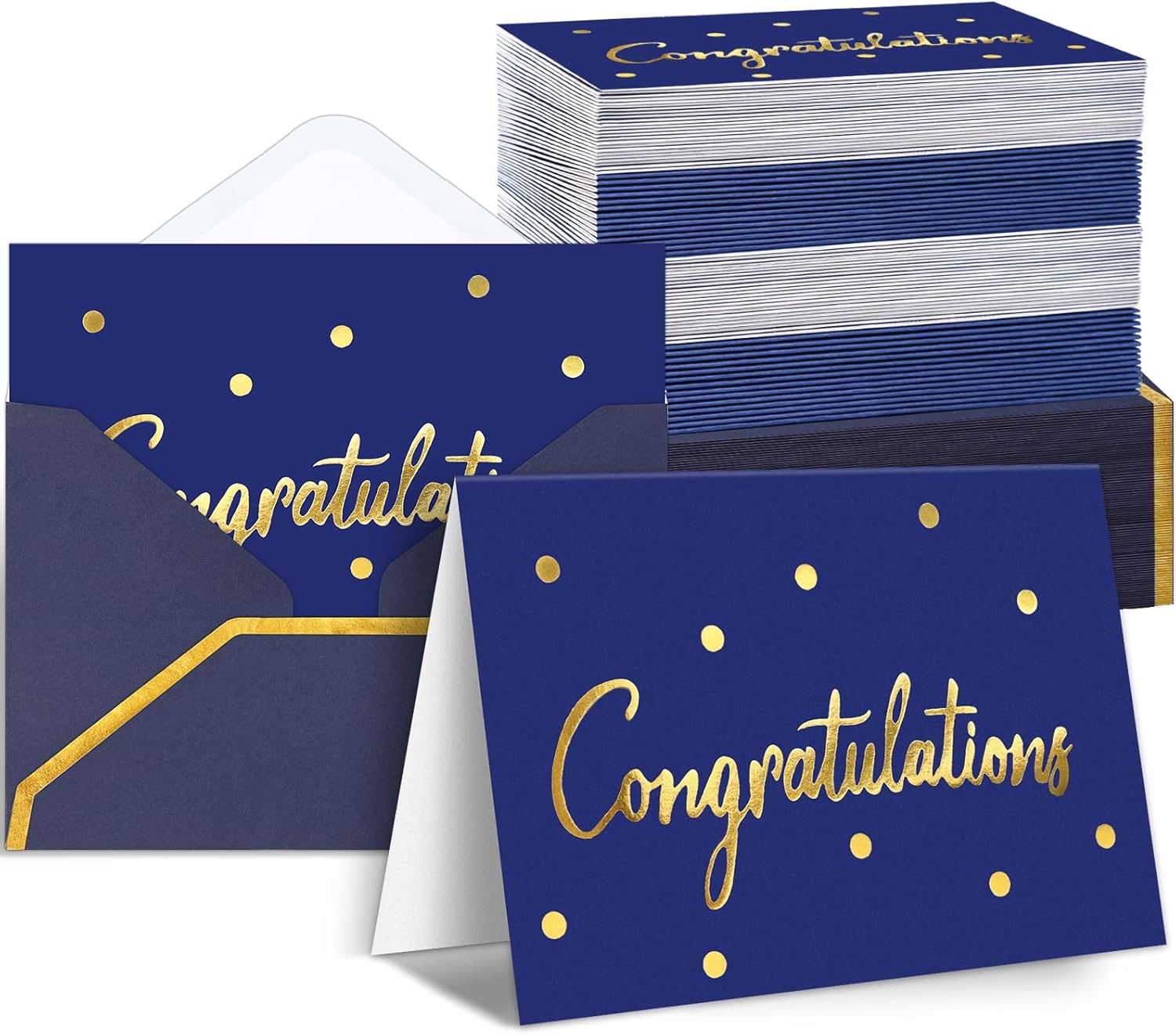 200 PCS Congratulations Cards with Envelopes, 4x6 Inch Greeting Cards Gold Foil Letterpress Blank Congratulations Cards Bulk for Wedding Birthday Baby Shower Graduation Christmas New Year Blue