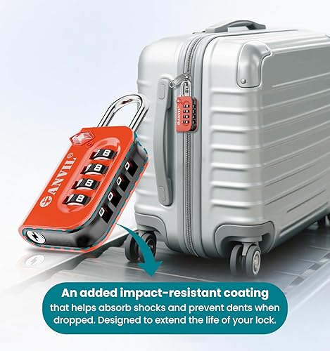 Miniatura 8 de Anvil - Candado de equipaje aprobado por la TSA, candados de combinación de 4 dígitos con grillete de acero endurecido, cerraduras de viaje