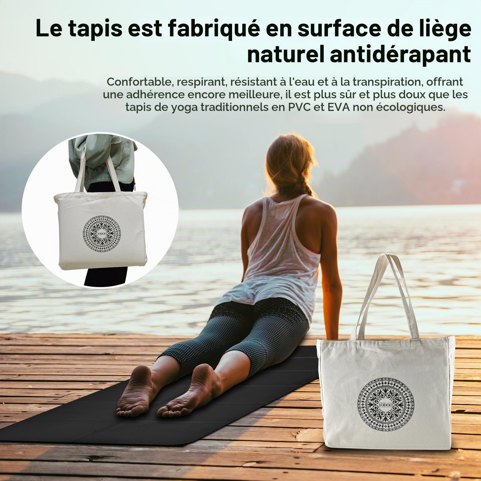Tapis Yoga Pliable, 183 cm L x 81 cm l, Tapis de Yoga Pliable Antidérapant pour le Voyage avec Sac Transport en Toile, Tapis Sport, Tapis Fitness, Tapis Pilates Applicable Dans de Nombreu