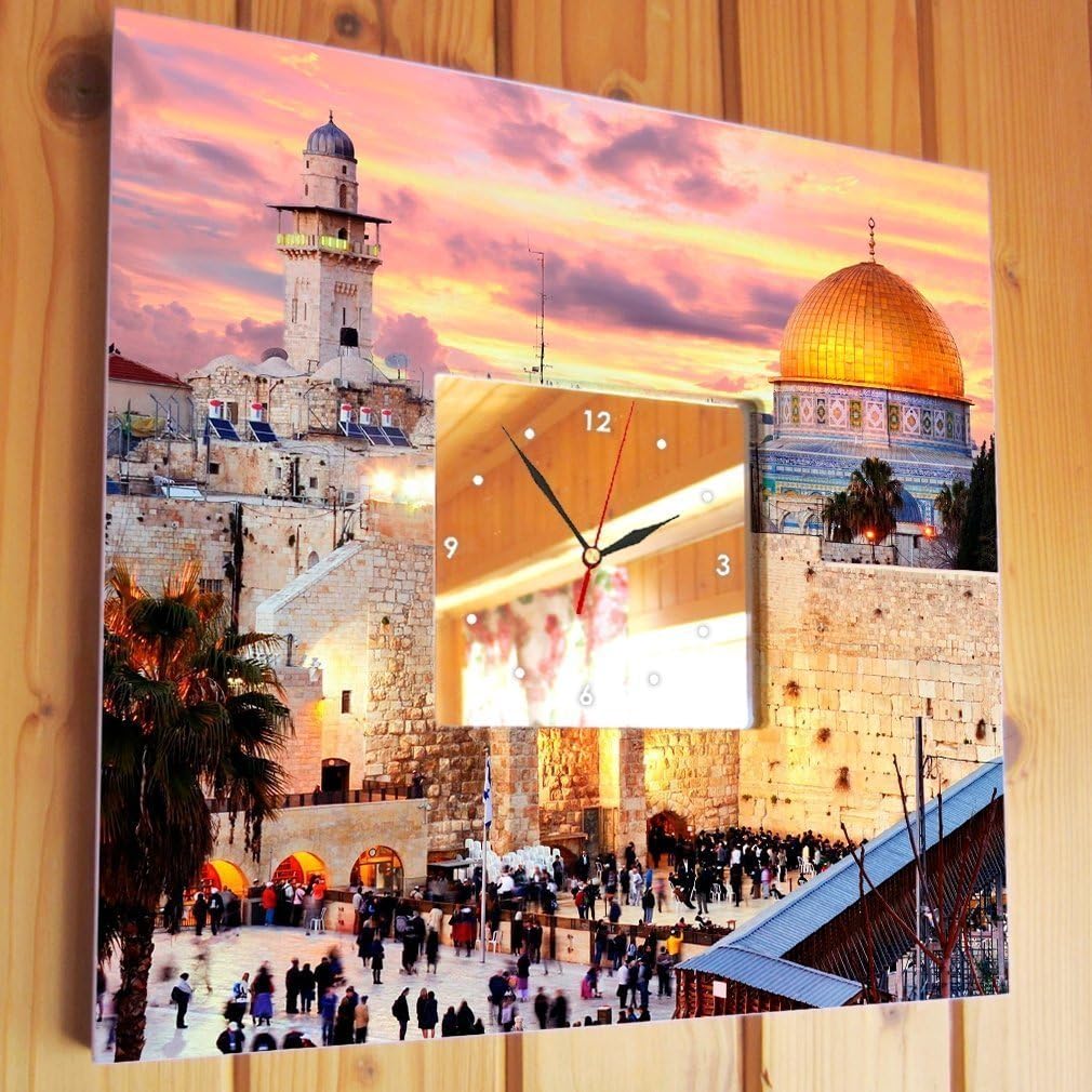 Jerusalem Western Wailing Wall Clock Mirror Framed Kotel Israel Printed Art Home Room Decor Gift