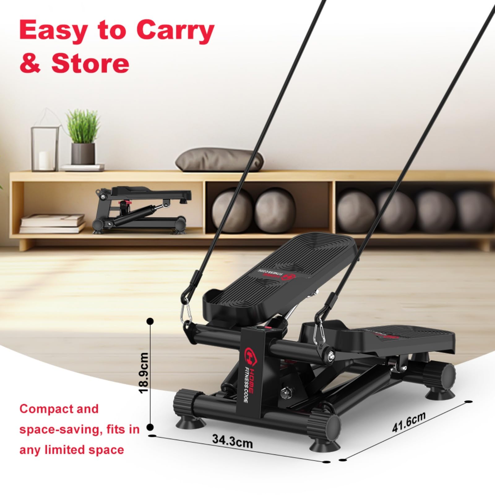 Mini stepper idraulico con fasce di resistenza – Portata fino a 140 kg, silenziosa macchina step con funzionamento e intensità regolabile per tutto il corpo