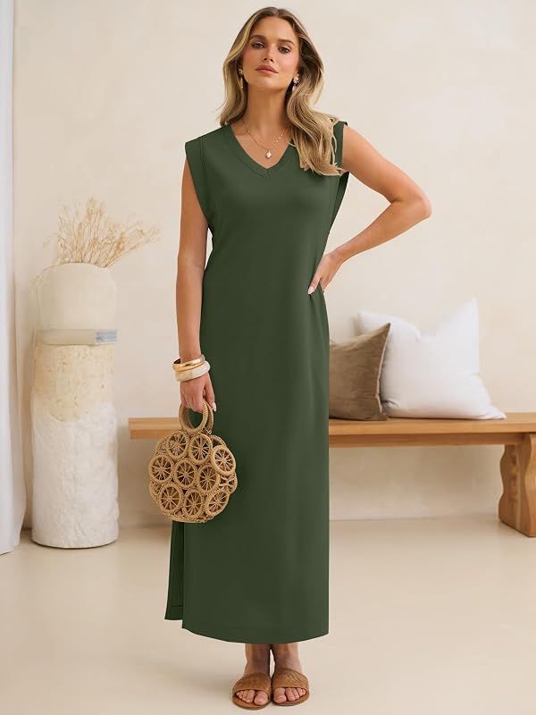 ANRABESS Women Wrinkle Free Summer Cap Sleeve Maxi Shirt Dress with Pockets by ANRABESS - Used condition - Image 3