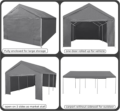 Miniatura 3 de LAUREL CANYON Toldo de acero resistente de 12 x 20 pies, para fiestas, cobertizo de almacenamiento, refugio de barco, garaje portátil con paredes
