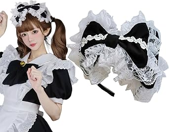 Furimuk Lolita Bow Lace Headband Headdress Gothic Ruffled Vintage Cosplay Hair Accessories for Tea Party Princess Costume
