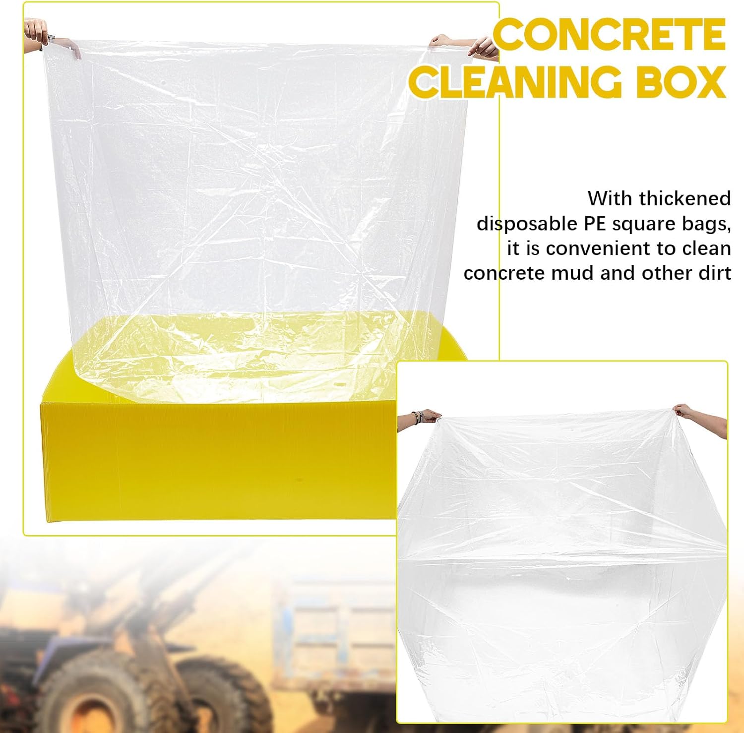 Chunful 1pcs Concrete Pump Placing Line System Washout Container Mortar Stucco Shotcrete Tough All Weather Cleanout Box 4'x4'x14" with 6 Pcs PP Bag Liner