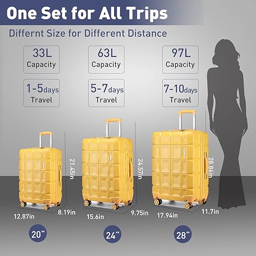 Miniatura 5 de imiomo Juego de equipaje de 3 piezas, maleta de viaje con ruedas giratorias, bloqueo TSA, juego de maletas ligeras de carcasa dura para hombres y
