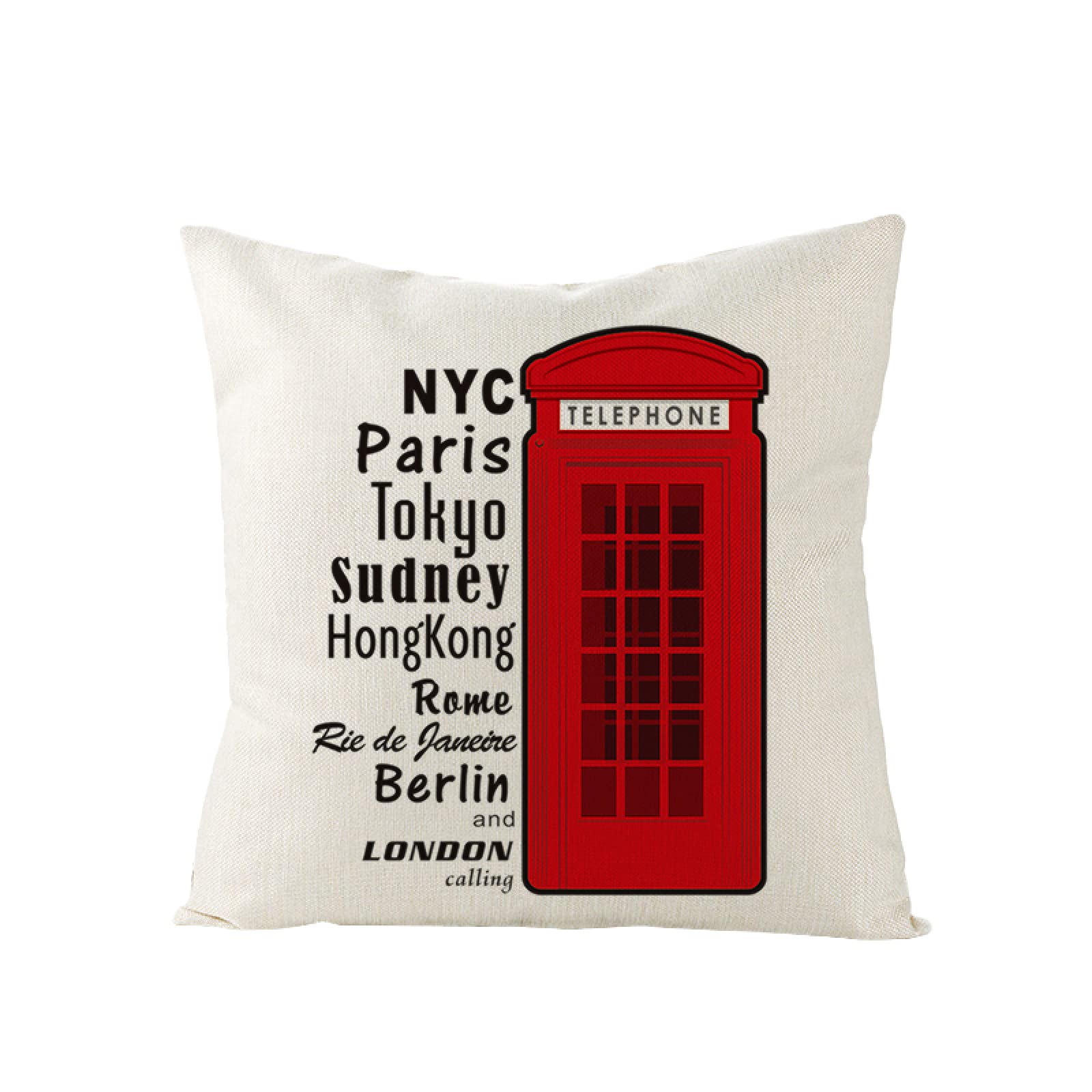 4 Federe Cuscino 60x60 Cm In Cotone Lino - Motivi Londra - Con Cerniera Invisibile