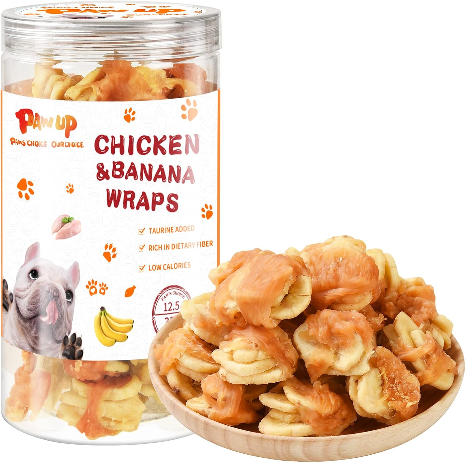 PAWUP Grain Free Dog Treats Chicken Wrapped Banana Slice, Rawhide and Gluten Free, w/Taurine Low Fat Healthy Chewy Training Treats, for…