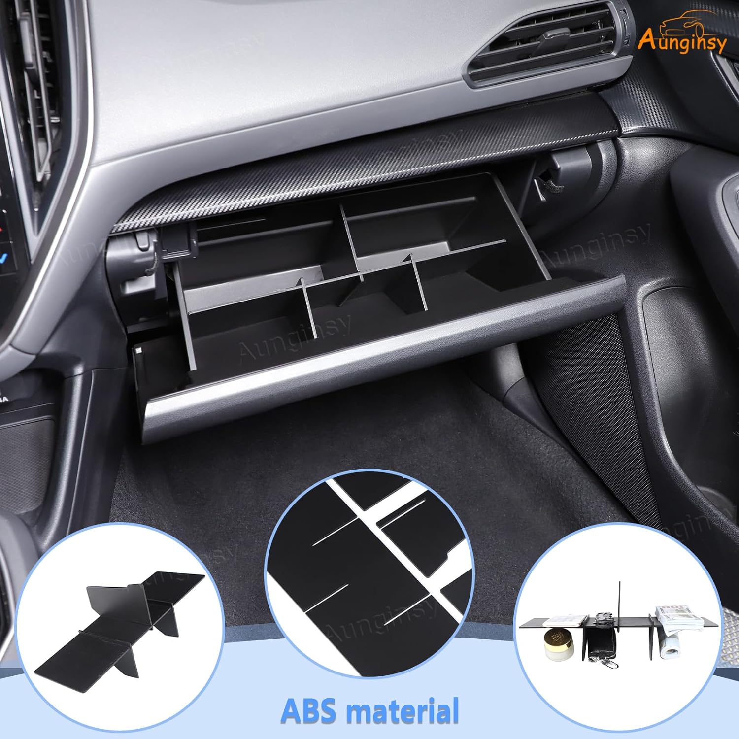Aunginsy Car Glove Box Organizer Dividers Compatible with Subaru Crosstrek GU 2024 2025 Center Console Glove Divider Insert Storage Box Compartment Organizer Tray Partition ABS Black Accessories