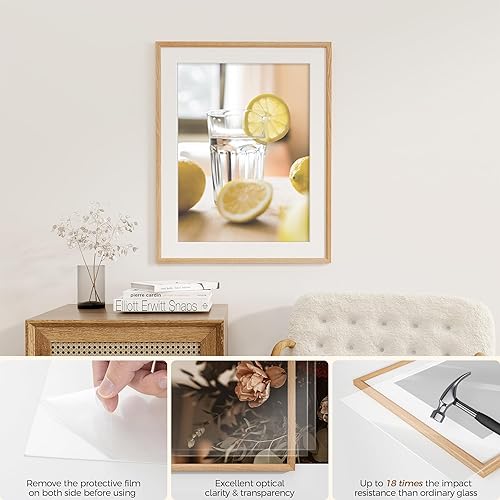 Miniatura 378 de Fun Memories Portarretratos de metal de 16 x 20 pulgadas con paspartú de 11 x 14 pulgadas, acabado de aluminio cepillado, parte delantera de vidrio