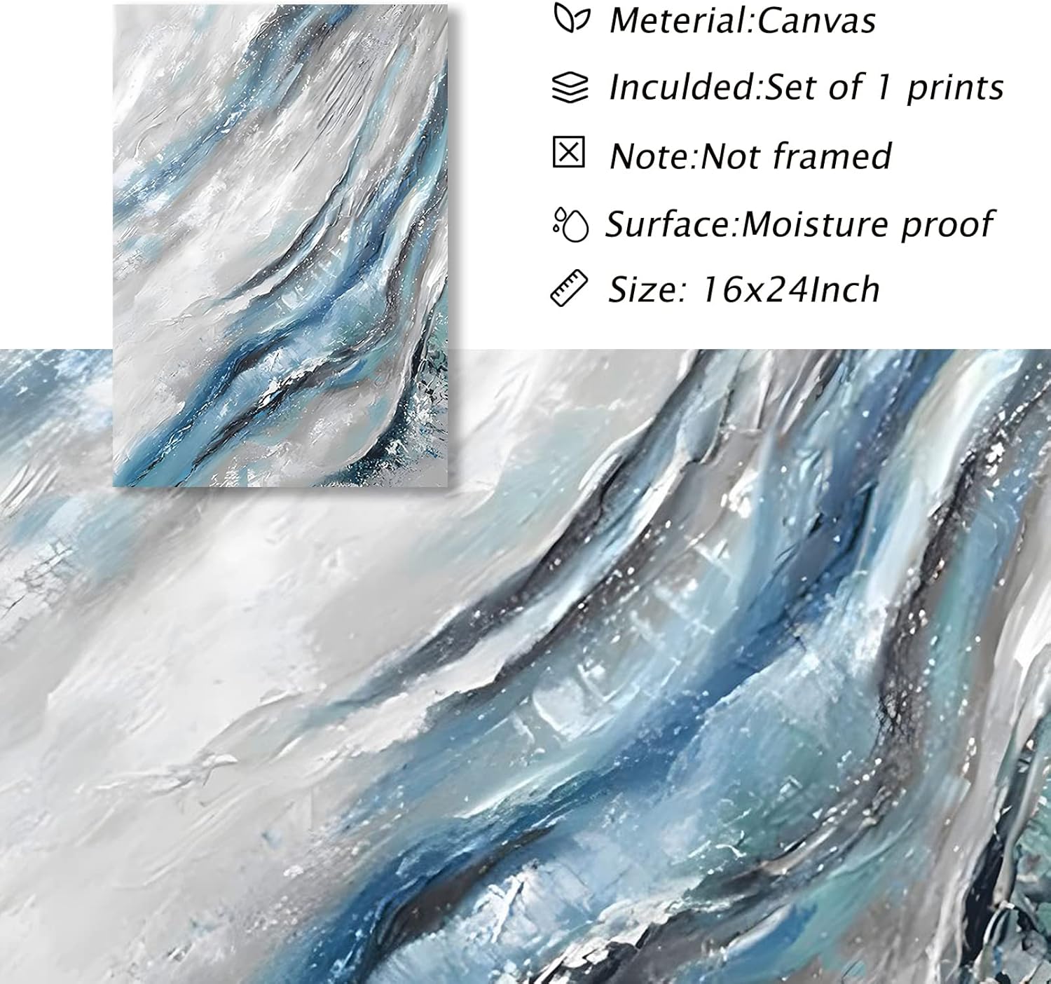 Grey Blue Canvas Wall Art Abstract Textured Poster Ocean Abstract Canvas Painting Black and Grey Pictures Minimalist Abstract Painting Blue Green Artwork for Living Room Bedroom 16x24inch Unframed canvas3 24.00" x 16.00"