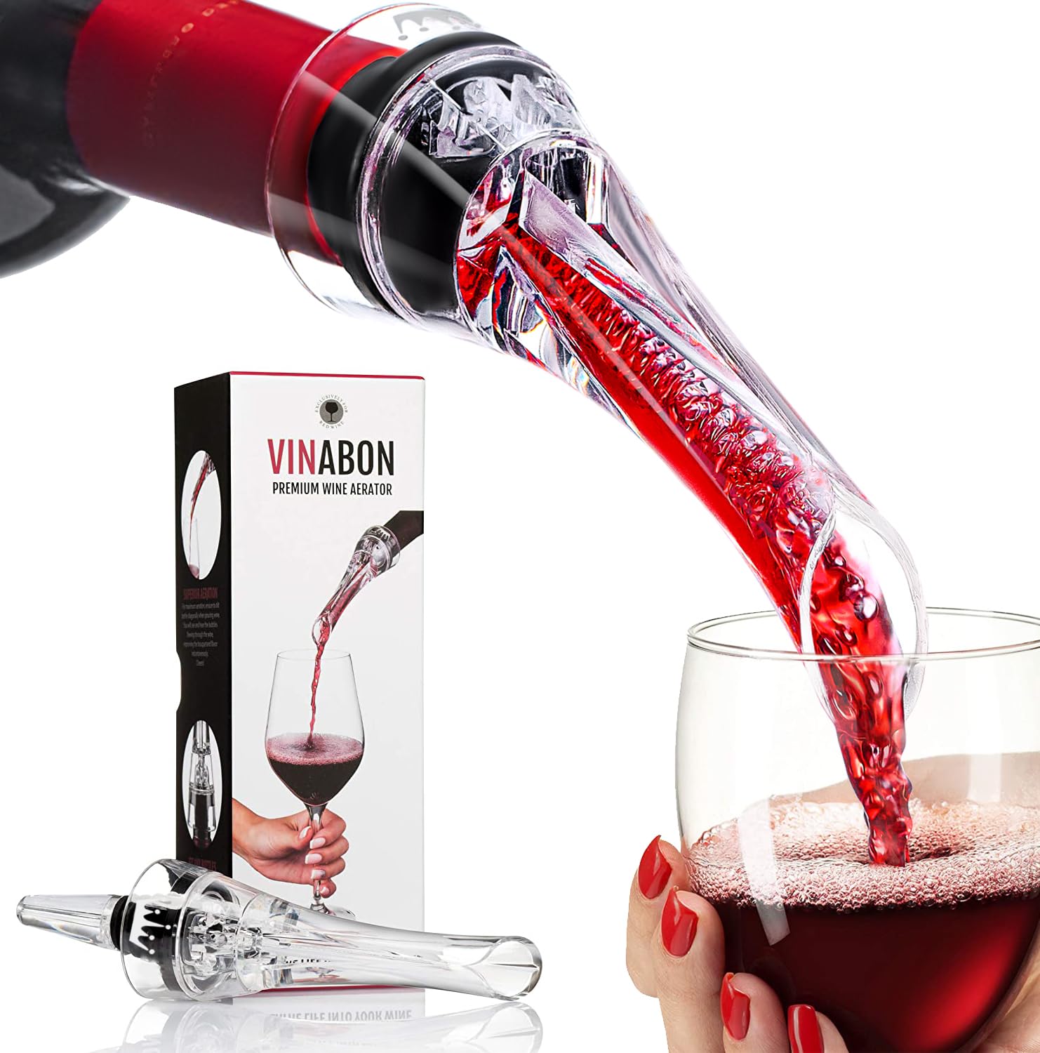 VINABON Wine Aerator Pourer Spout 2026 – Professional Wine Aerator Attaches to Bottle for Improved Flavor, Enhanced Bouquet, and Rich Finish. No-Drip, Spill-Free Design. Includes Wine Guide eBook.
