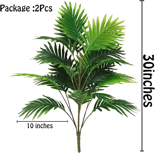 Miniatura 2 de Ollain Plantas artificiales de 30 pulgadas, arbusto de hojas de palmera tropical, vegetación de plástico, 21 hojas por arbusto, para el hogar,