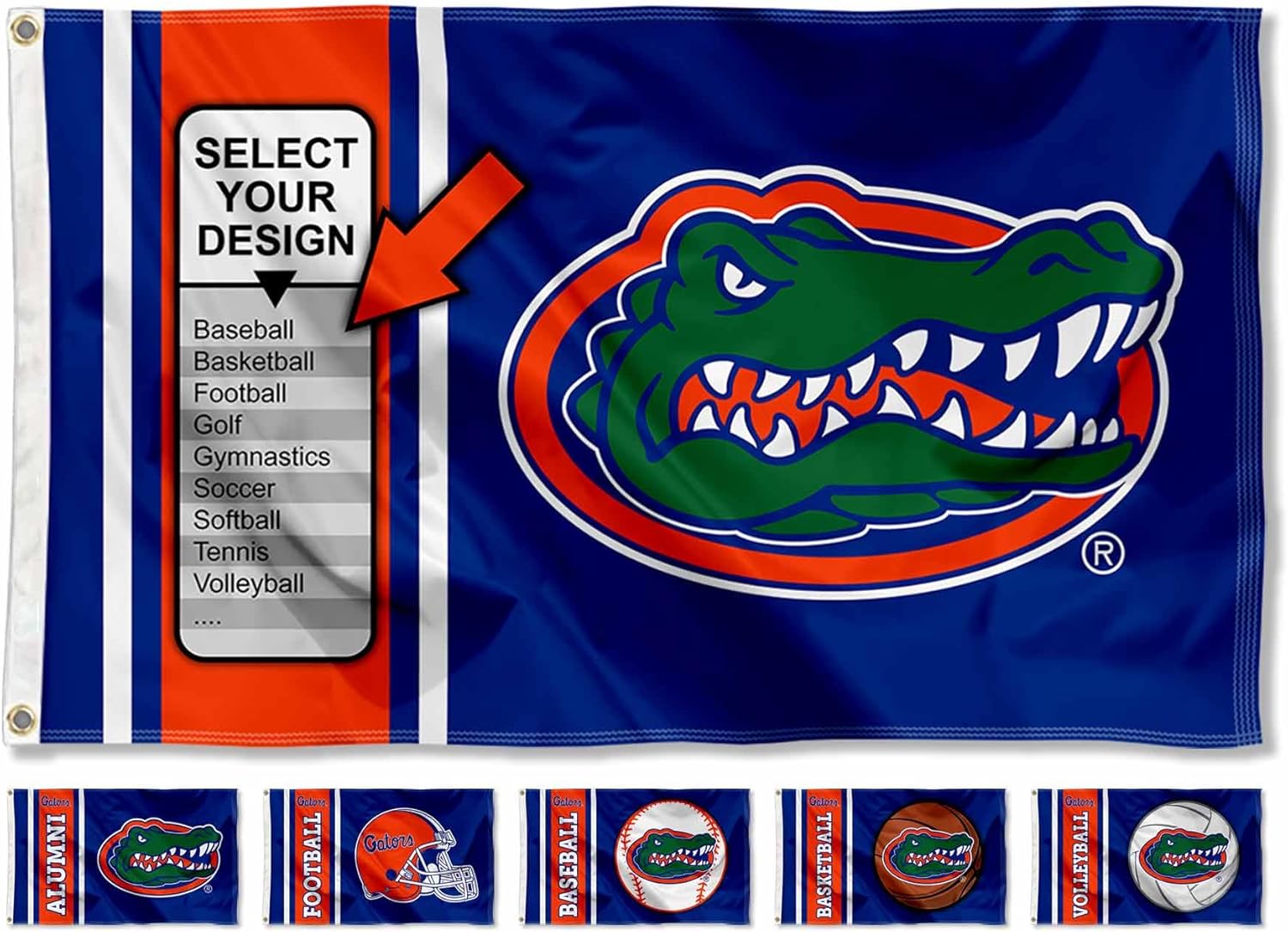 Florida UF Gators Multi-Sport 3x5 Flag - Alumni, Volleyball, Gymnastics, Softball, Soccer, Baseball, Basketball, Golf, Tennis, Swimming, Track, Cross Country, Football