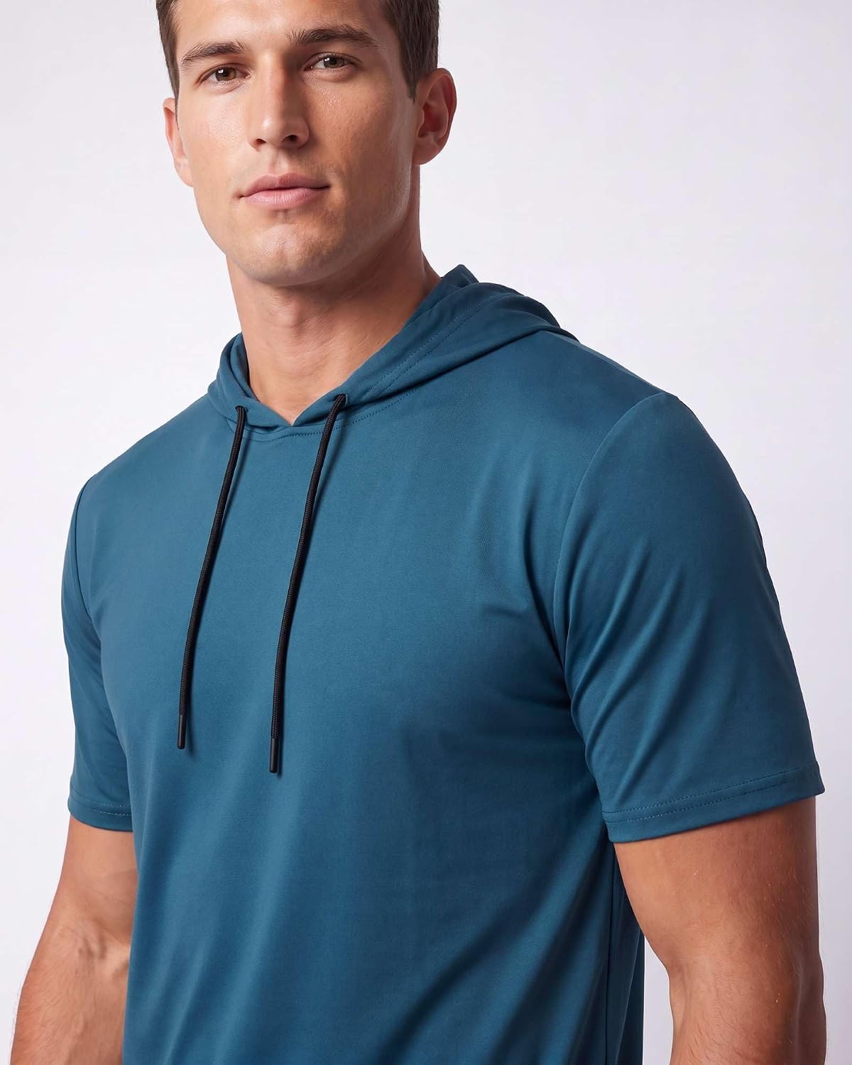 3 Pack Men's Dry Fit Short Sleeve Hoodies Shirts Athletic Workout Gym image 3