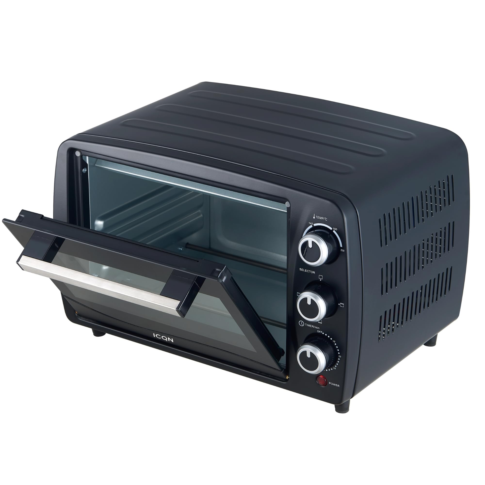 ICQN Mini Forno Elettrico 15L Compatto, 1200W, 3 Funzioni di Cottura, Minuteria 60 min, Termostato 90–230°C, Antracite